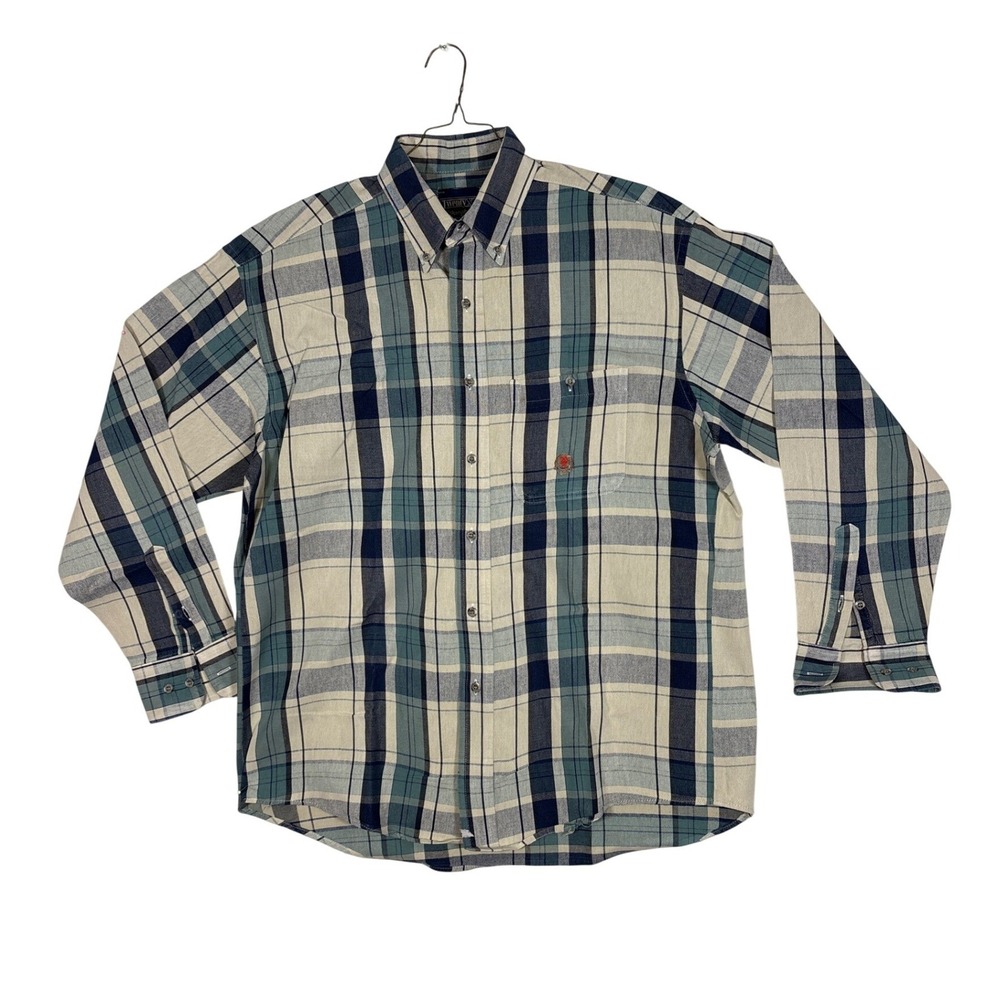 Wrangler TwentyX Mens Blue Plaid Long Sleeve Button Down Cotton Shirt V179-028A